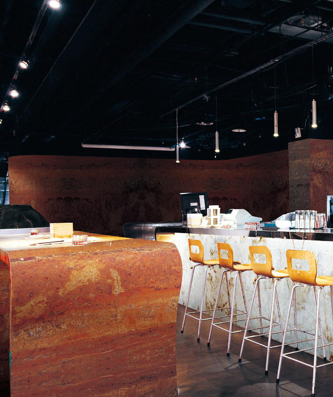 Red Travertine bar. Picture
